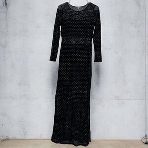 AUW Women/Big Girls' Black & Gold Glitter Mesh Maxi Long Sleeve Party Dress Sz-M